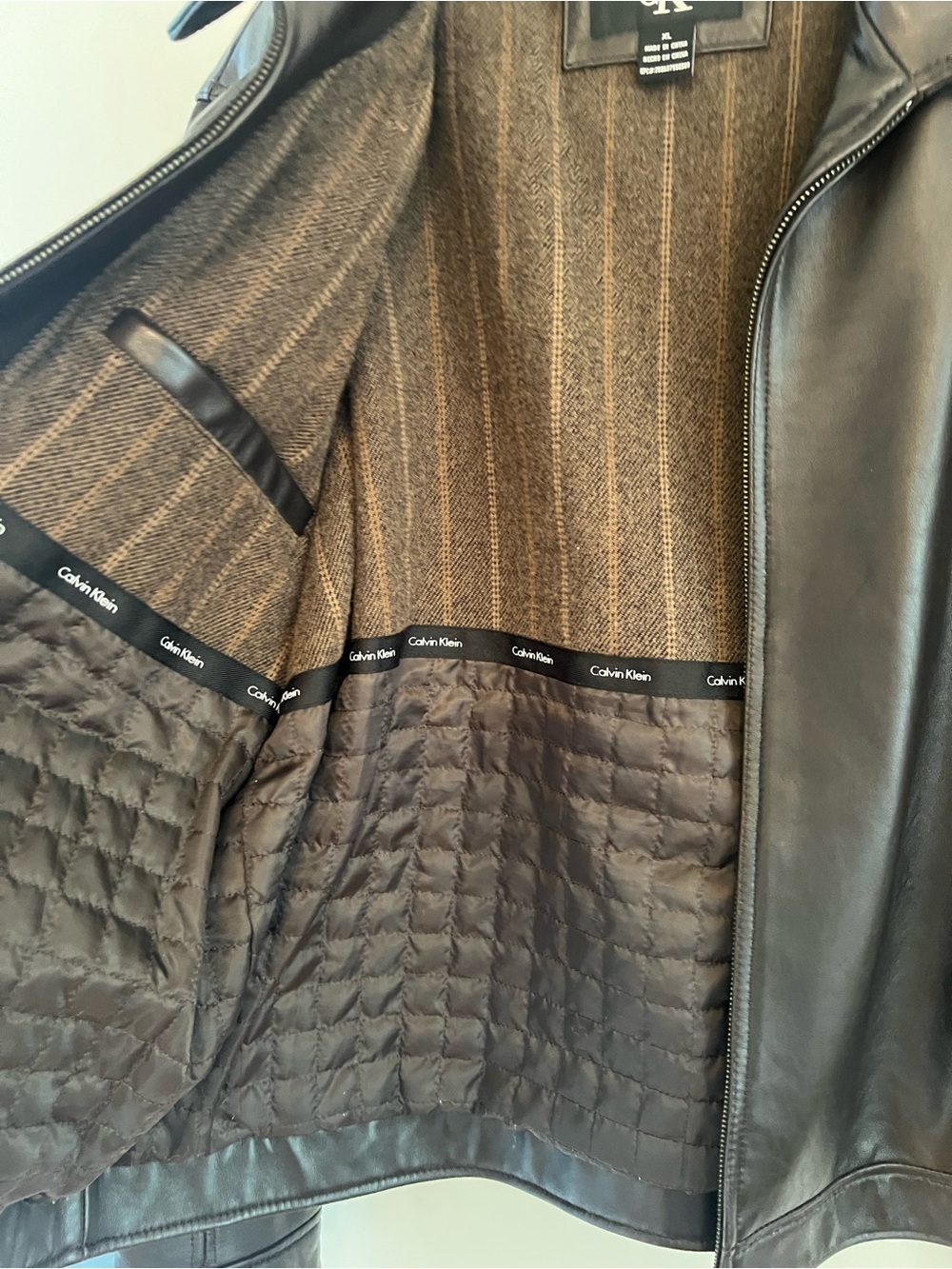 Calvin Klein Men's Dark Brown Leather Bomber Jacket - Picture 5 of 8